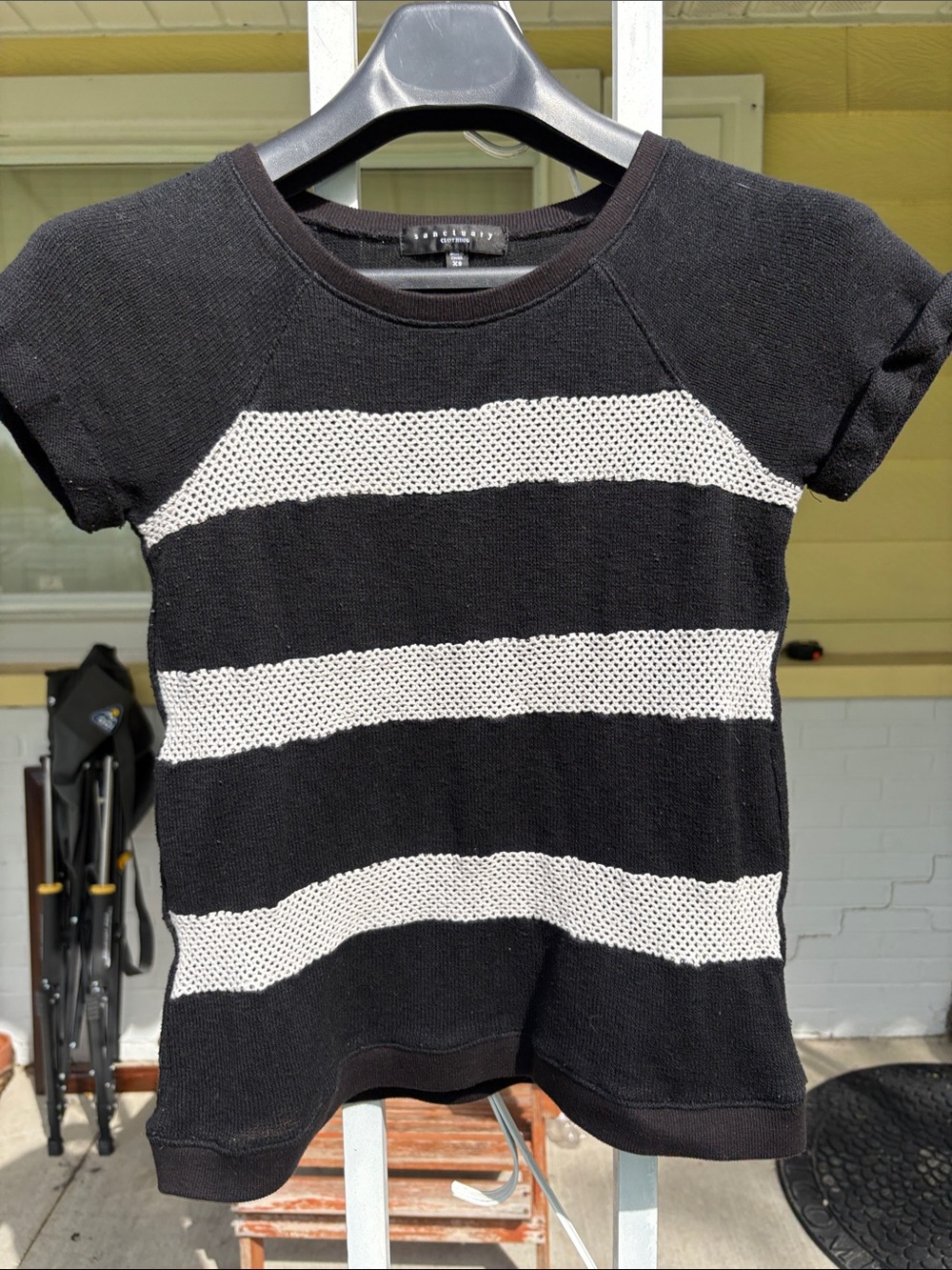 Sanctuary Black and White Striped Short Sleeve Tee